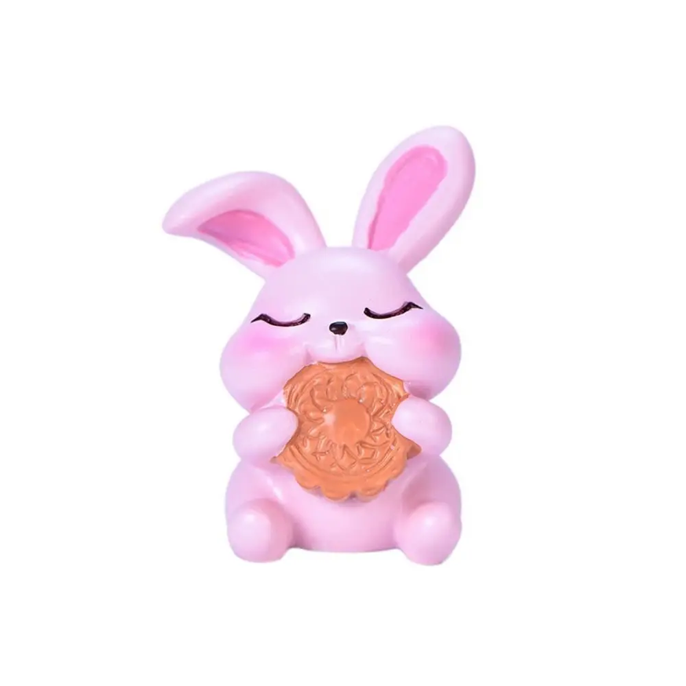 Decorative Mini Rabbit Mooncake Figurines Cute Cartoon Rabbit Micro Landscape Resin Moon Cakes Ornament Home Desk