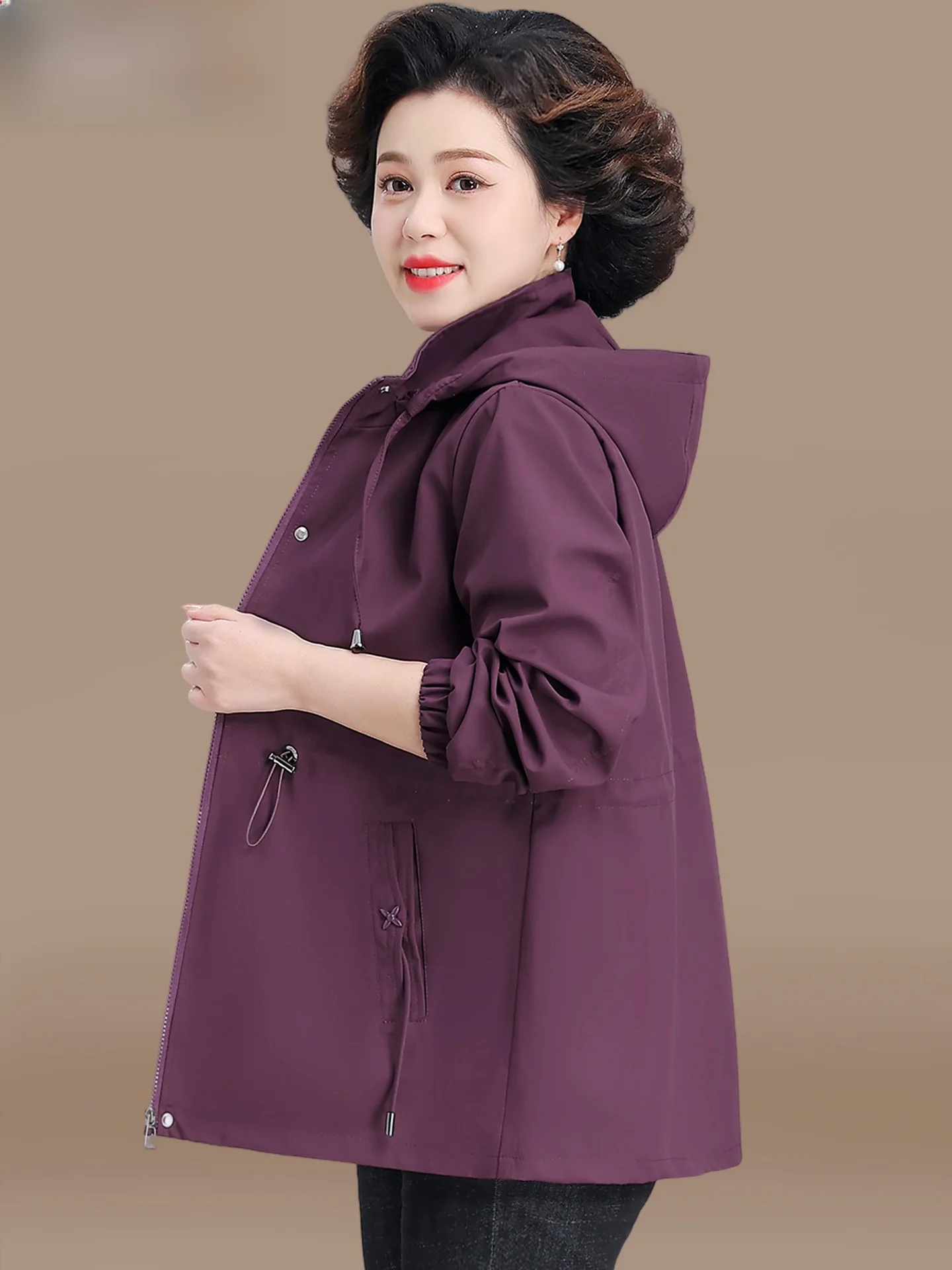 

Sli Spring Coat for 40-50 Year Old Women Casual Windbreaker Cardigan Mid-Length Outerwear Polyester Fiber Fill