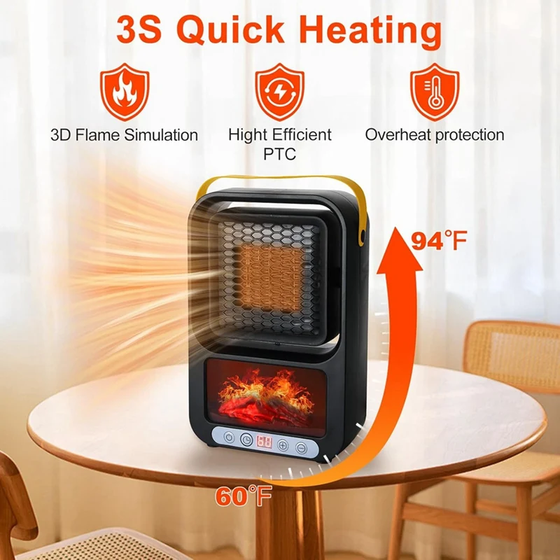 Small Space Heater For Indoor Use Portable Electric Fireplace Heater Realistic 3D Flame Mini Room Smart Heater