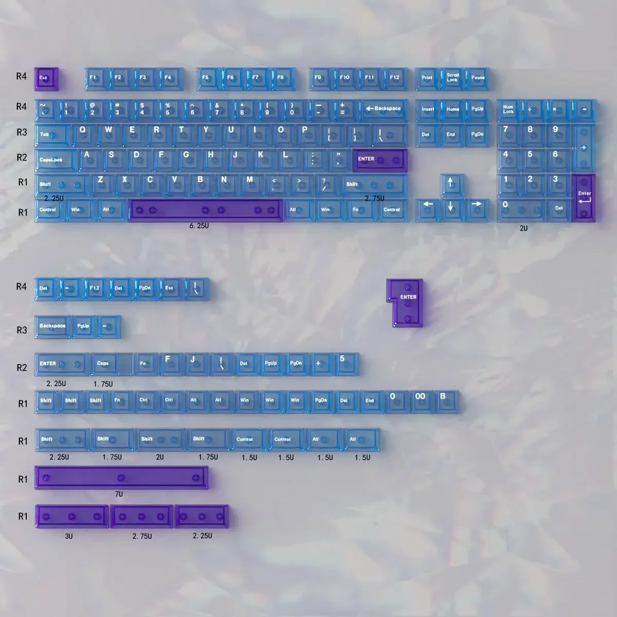 Transparent keycap 156 keys PC material pad printing Original factory Highly adapted mechanical keyboard