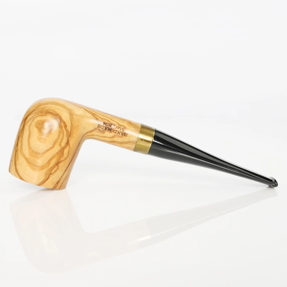 Classic Handheld Olive Wood Smoking Pipe use 9mm Filter Portable Durable Practical Straight Tobacco Pipe with Metal Ring for Men