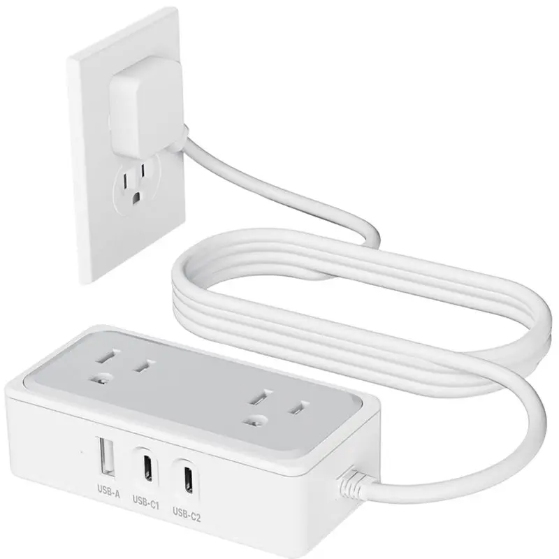 Best Of 2025-Surge-Protected 1.2M 5-Outlet US Power Strip With 20W USB-C Fast Charging Extension Cord White For Home& Office Com
