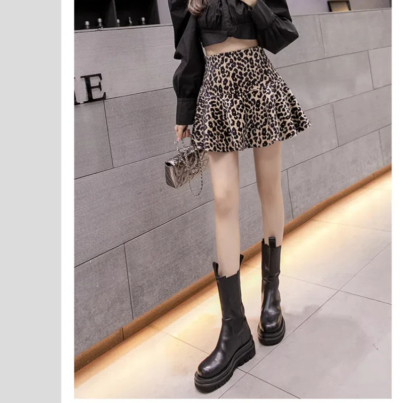 Women\'s Clothing Retro Flattering All-match Summer Leopard Printing Elastic High Waist Casual Ball Gown Trendy Mini Skirts