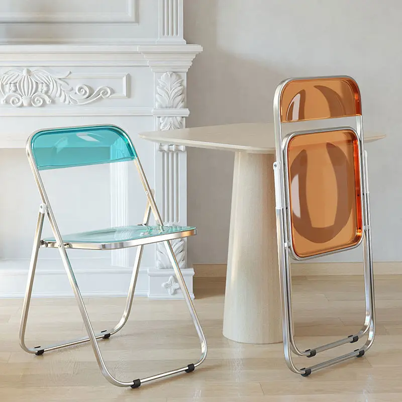 Household Transparent Folding Chair Fashion Crystal Dining Chair Light Stool With Backrest Photography Chair And Makeup Chairs