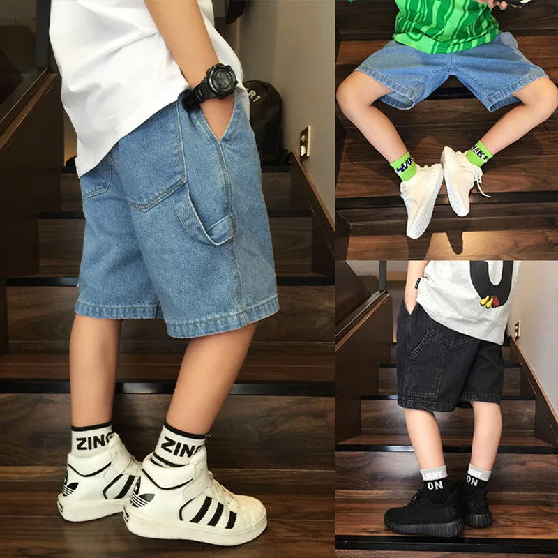 2026New Boys Summer Fashion Denim Shorts Kids Casual Loose Thin Knee-Length Trousers for 3-12 Years Teenager Outdoor Jeans Pants
