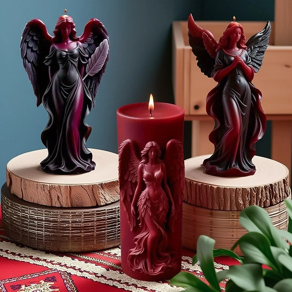 New Silicone Scented Candle Mold Wing Angel Relief 3D Gothic Style Plaster Mold Goddess Figure Clay Making Tool DIY Crafts