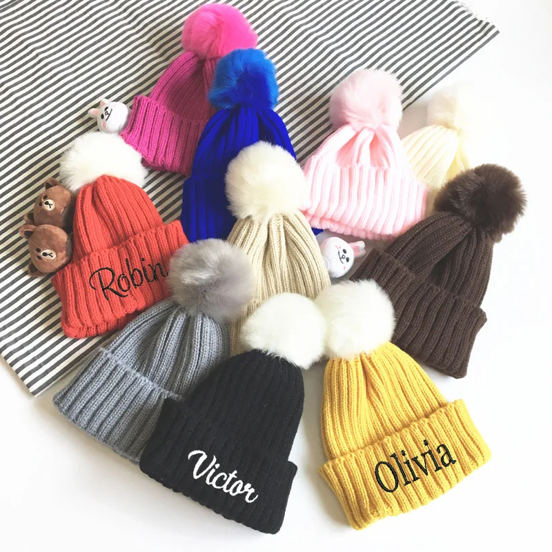 Personalized Autumn Ad Winter Children\'s Thickened Candy Colored Wool Ball Wool Hat Knitted Hat For Boys And Girls BabyPullover