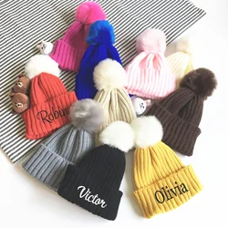 Cappello lavorato a maglia con palla di lana color caramella addensato per bambini autunno Ad inverno personalizzato per bambini e bambine BabyPullover