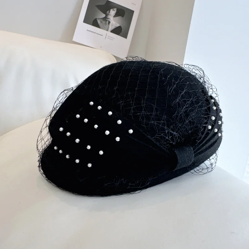 100% Wełna Małe Czapki Dla Luksusowych Kobiet Eleganckie Berety 2024 Zimowa Ceremonia Ślubna Czapka Kościół Kwiat Panie Filc Fedoras — zdjęcie 5