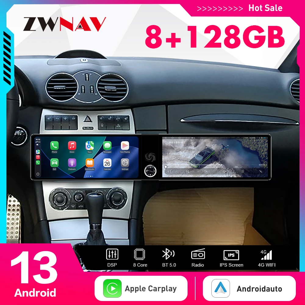 

Двухэкранный мультимедийный проигрыватель с GPS-навигацией для Mercedes Benz C/CLK 2005-2009, 12.3 дюйма, поддержка Carplay, Android 14, радио.