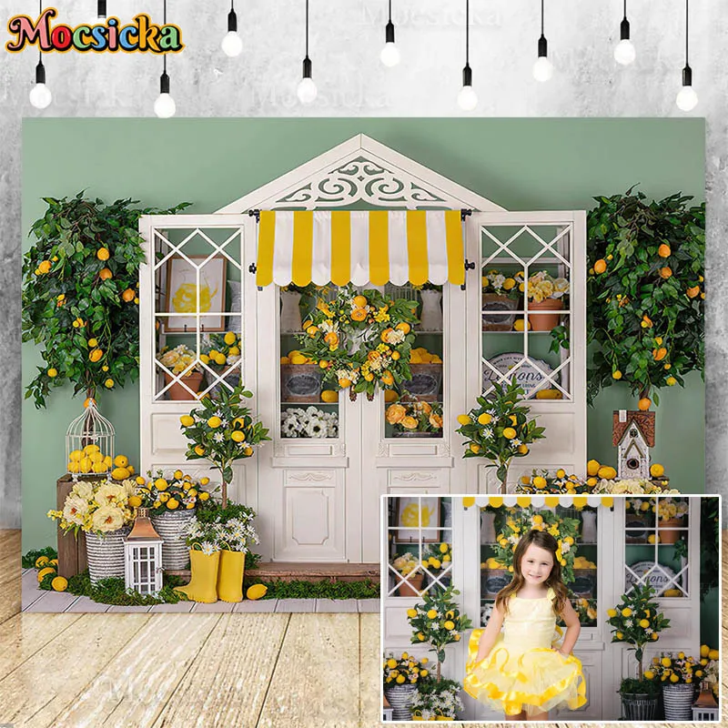 Lemon Farm Themed Cake Smash Photography Background Green Plant Retro Wood Wall Fruit Backdrop Newborn Kid Birthday Photo Studio