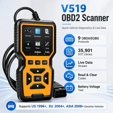 V519 Obd2 Car Diagnostic Tool Professional Engine Fault Code Reader Real-Time Data Stream Dtc Reading and Clearing I/M Readiness Status Obdii/Eobd Testing Tool
