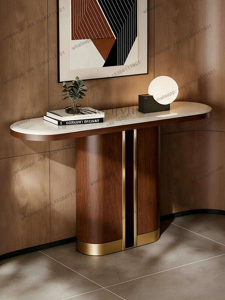 Italian light luxury natural marble entryway solid wood black walnut color with a vintage vibe