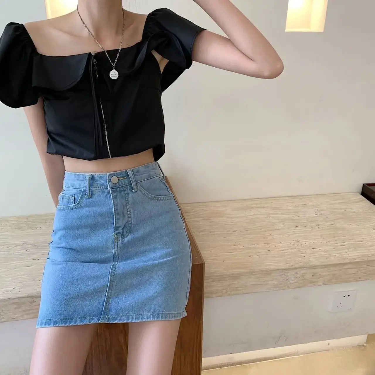 

Jeans Skirts for Women Short Gyaru Blue High Waist Korean Style Chic and Elegant 2025 Trend Clothing Sales V Woman Denim Skirt