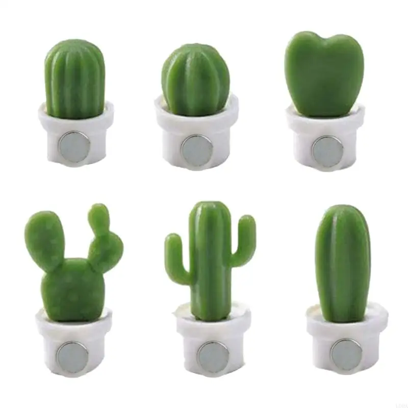 6Pieces Cactus Pot Sticker Decorations Succulents Magnets For Refrigerator Secures Note Grocery List Organizing