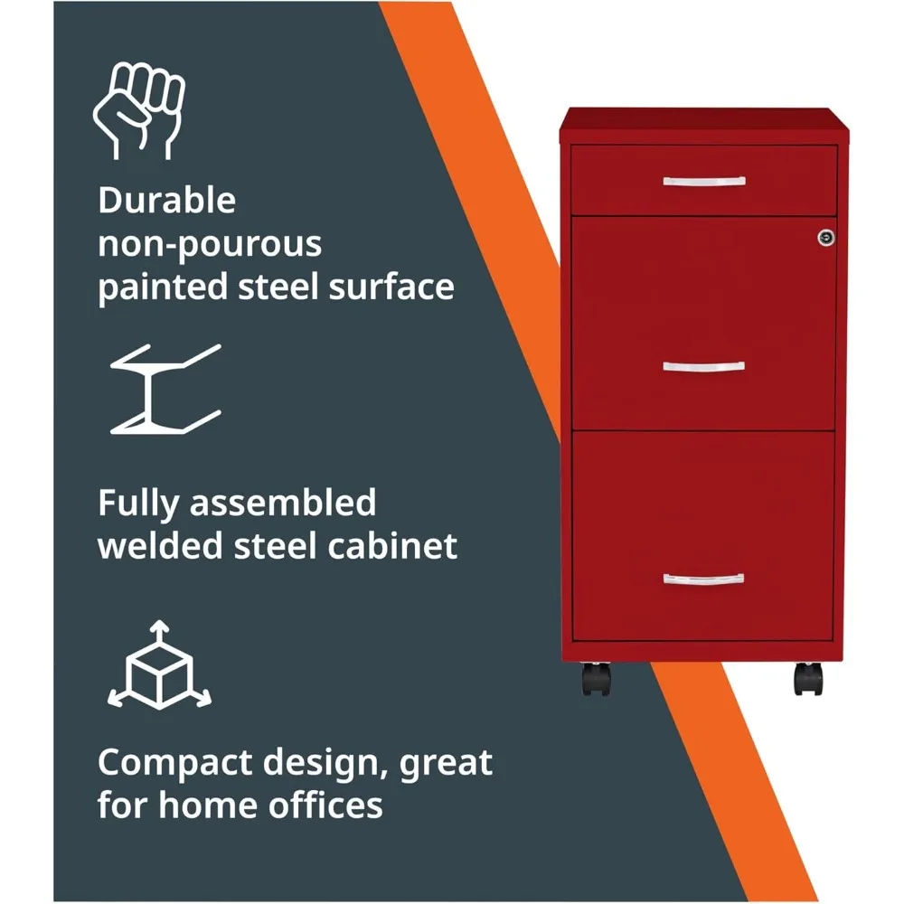LYS SOHO Box/File/File Mobile Red File Cabinet, 3 Drawer