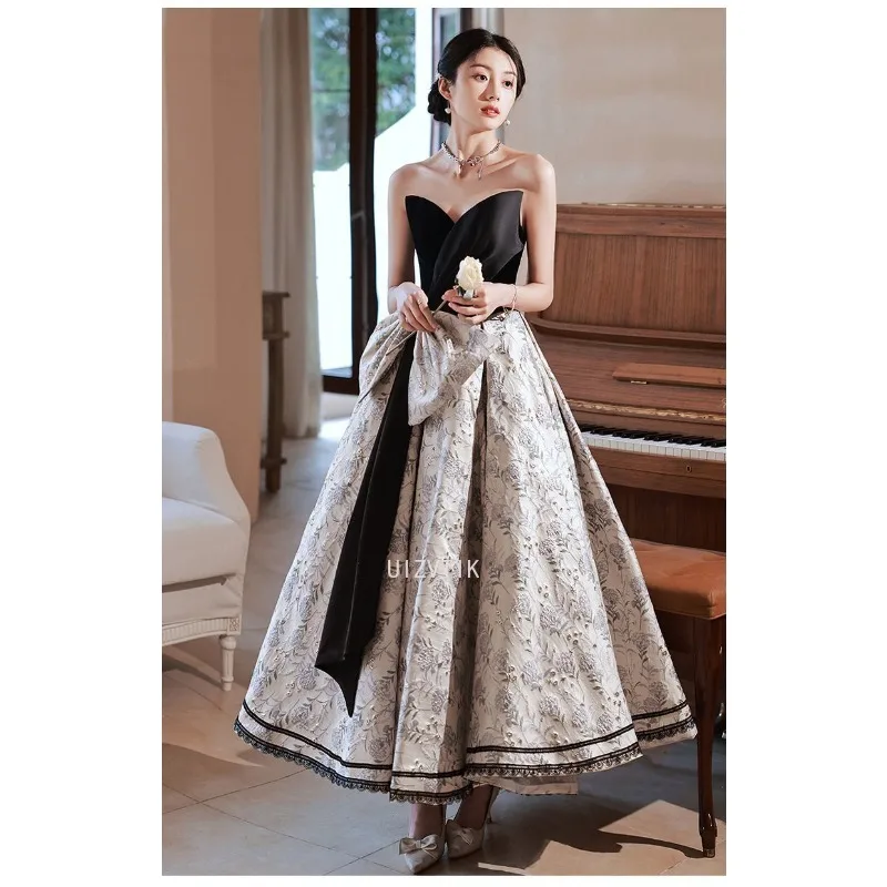 ปิดไหล่ชุดราตรีเรียบง่าย 2025 ใหม่ดอกไม้ Big Bow งานแต่งงานพรหมชุด Elegant LACE-up กลับชุดอย่างเป็นทางการ