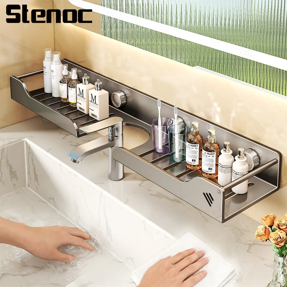 Punch Free Suction Cup Bathroom Storage Rack Sink Faucet Draining Shelf Toiletry Organizer U-Shaped Countertop Storage Rack