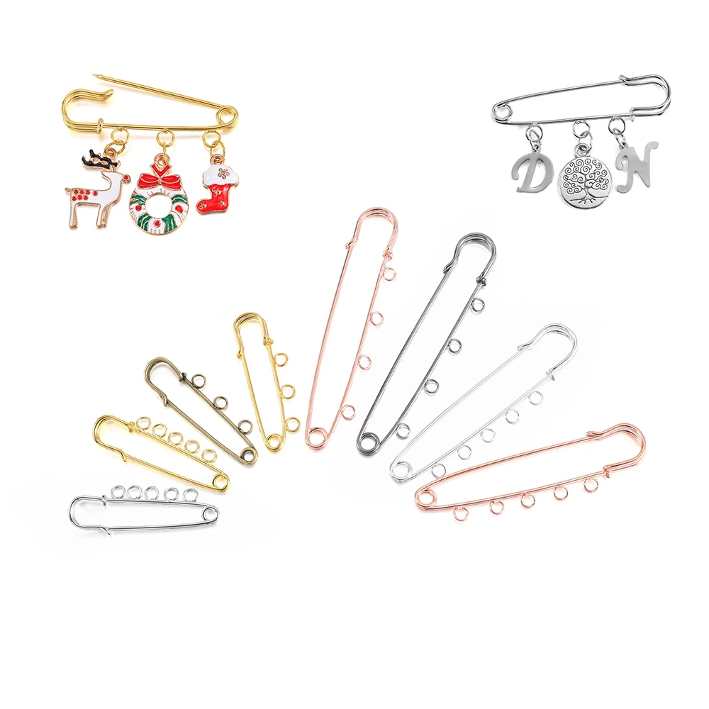 10 teile/los Sicherheitsnadeln Brosche Blank Basis Brosche Pins 50/80/90mm Pins 3/5 Ringe Schmuck Pin für Schmuck Machen Liefert Zubehör
