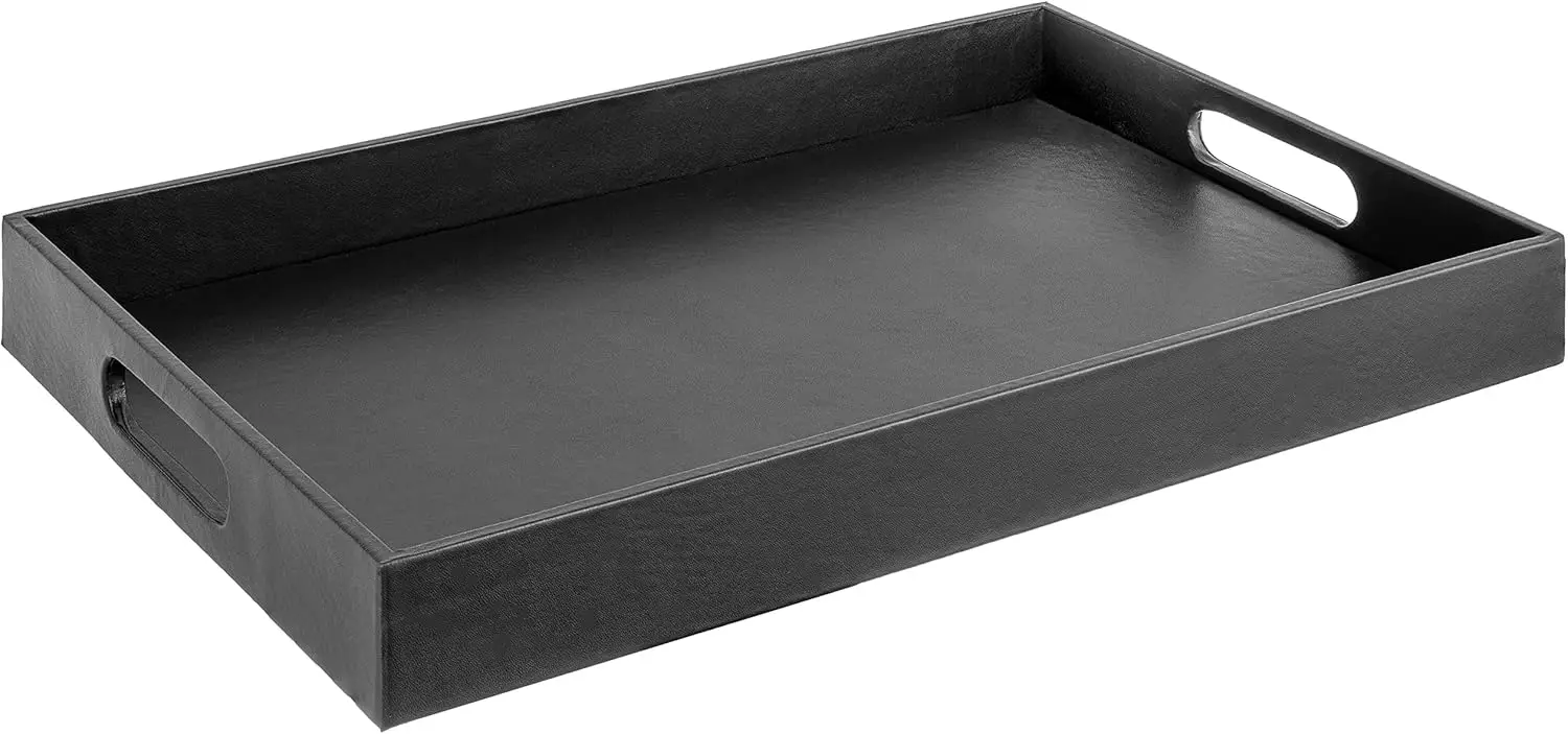 

Beautiful Modern Elegant 18""X12"" Rec Classic Bla Faux Leather Decorative Tray Ottoman Coffee Table Perfume Living Room