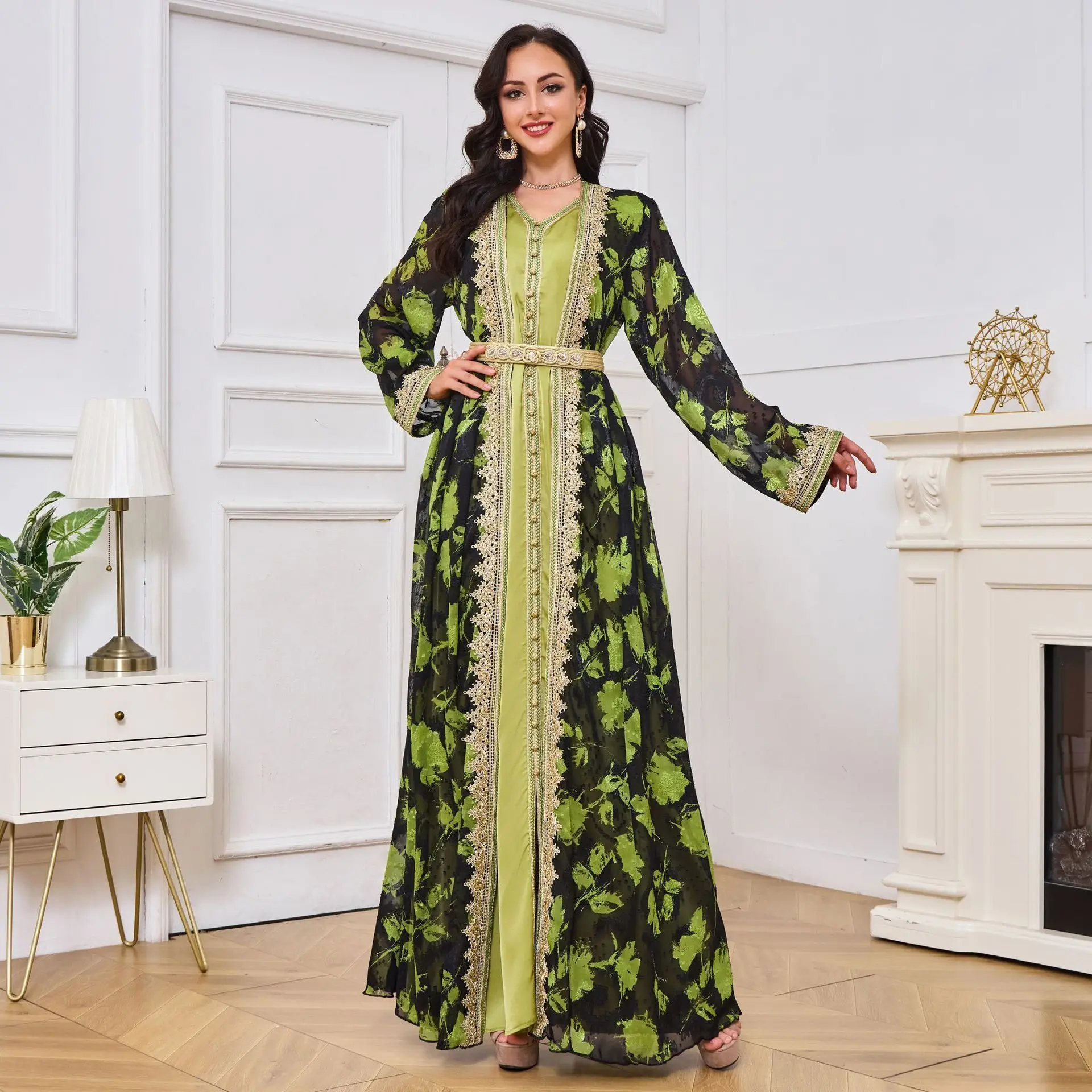 MT044insMuslim printed embroidered lace elegant dress, high-end formal robe