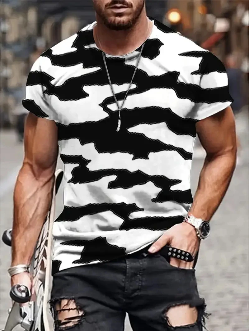 

Summer Striped Gradient Pattern T Shirts Men Casual Men's Clothing Men's Short Sleeve Outdoor Breathable Round Neck T-Shirt Tops