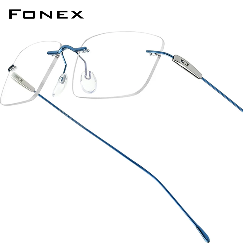 

FONEX Titanium Glasses Frame Men Brand Design Square Rimless Frameless Eyeglasses Women Ultralight-Weight Japanese Eyewear 85708