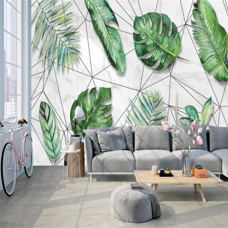 

Custom Size Nordic Tropical Rainforest Banana Leaf 3D Wall Paper Geometric Lines Home Decor Mural Bedroom Decor Photo Wallpaper