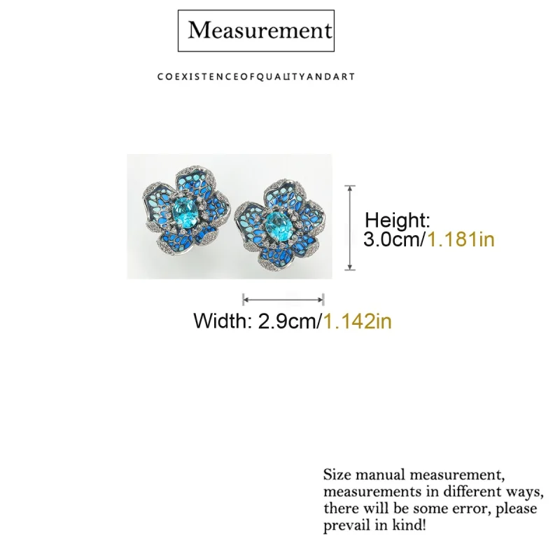 Vintage Sea Blue Flower Earrings For Woman Stud Silver Color Luxury Jewelry Quality Designer Gifts Wedding New Trends In 2025