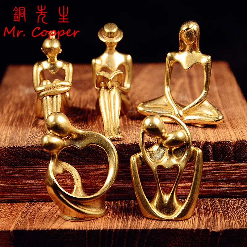 5 Styles Modern Abstract Figures Brass Couple Small Statue Desktop Ornament Home Decoration Crafts Office Desk Decor Accessories