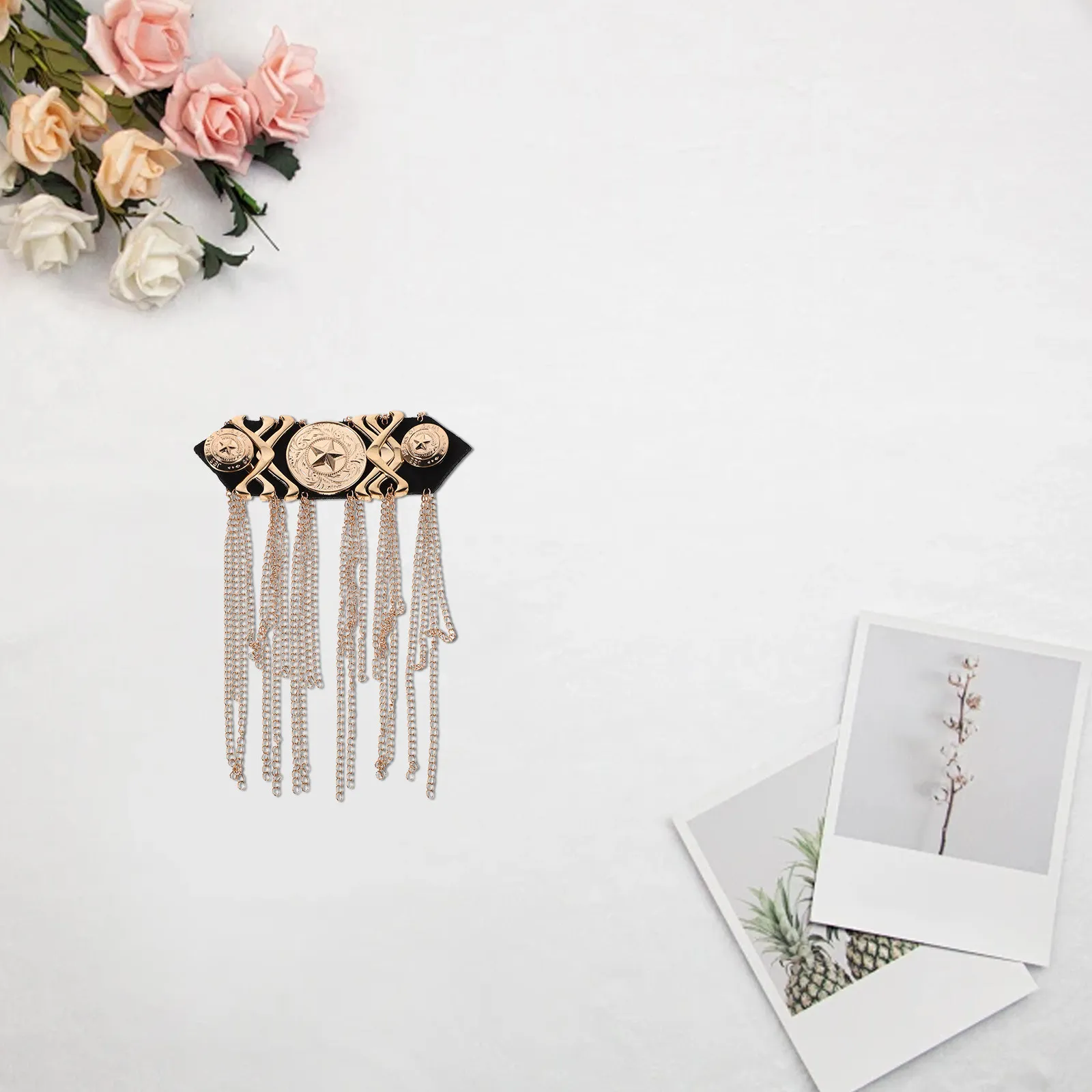 

Пара винтажных панк-эполетов с бахромой и цепочками для костюмов, декоративные элементы для пиджаков, аппликации-эполеты с бахромой для костюмов