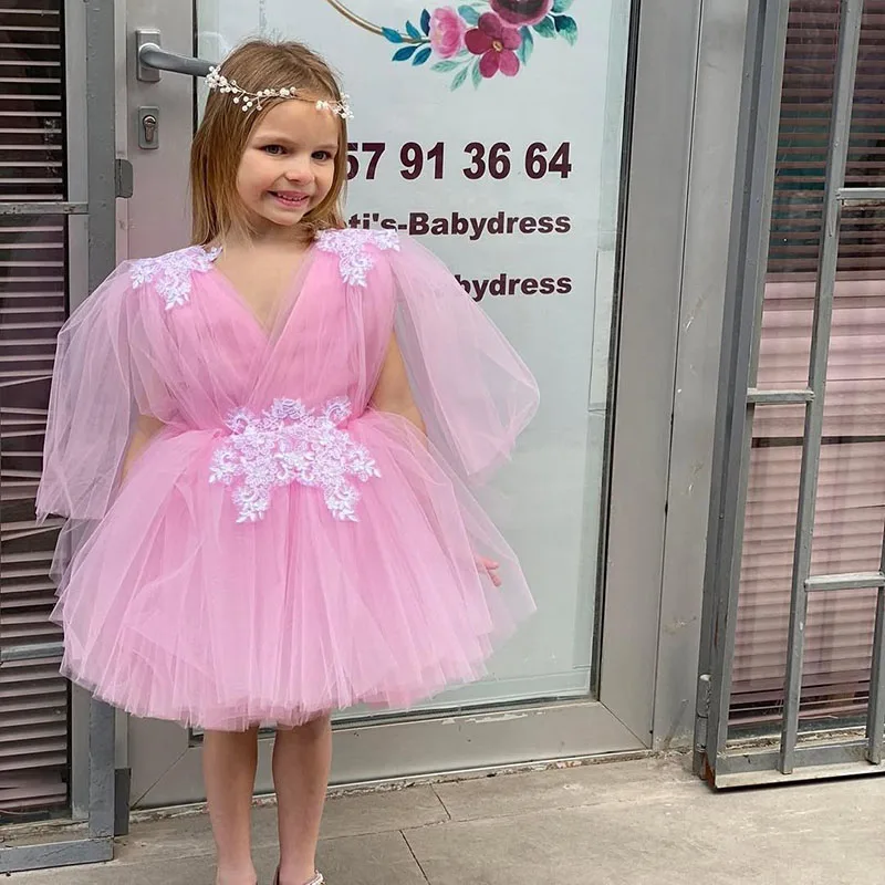 Eightree Flower Girl Dresses Appliques for Wedding Ruffles Knee Length Birthday Party Dress First Communion Gowns Customized