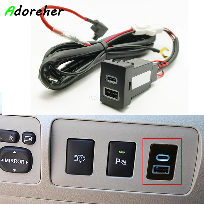 Car Quick Charger Socket QC3.0 Dual USB PD Type C Charging Outlet Power interface Adapter For Old LC120 Proda