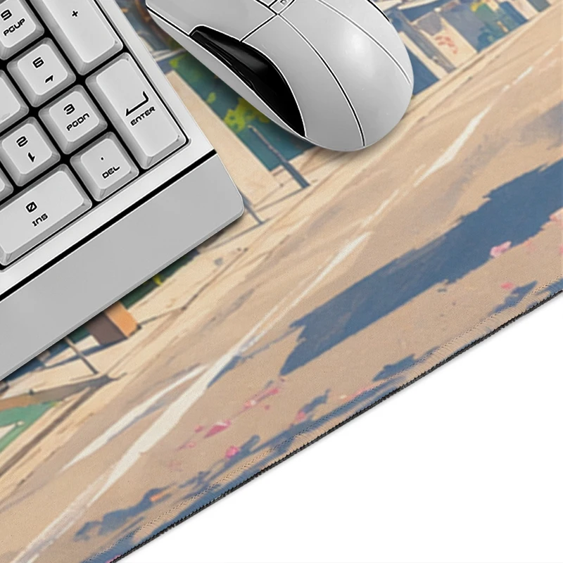 Cherry Blossom Street Mouse Pad Gamer printon demand New Large Custom Mousepad XXL Playmat Office Soft Non-Slip PC Table Mat