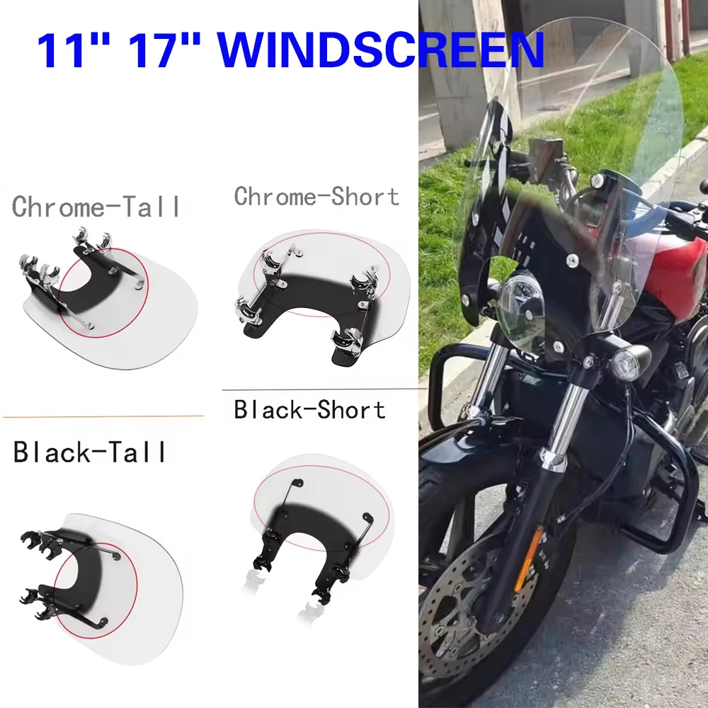 

RH975 11" 17" Sport Compact Windshield Deflector Windscreen Bracket Compatible With Harley Nightster975 Nightster 975 2022-2024