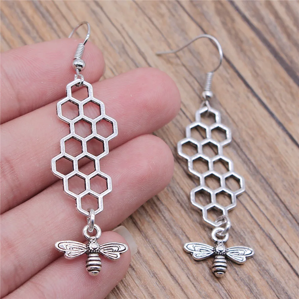 Dropshipping Drop Earrings Fashion Handmade Simple Design 2 Colors Honeycomb Bee Pendant Earrings