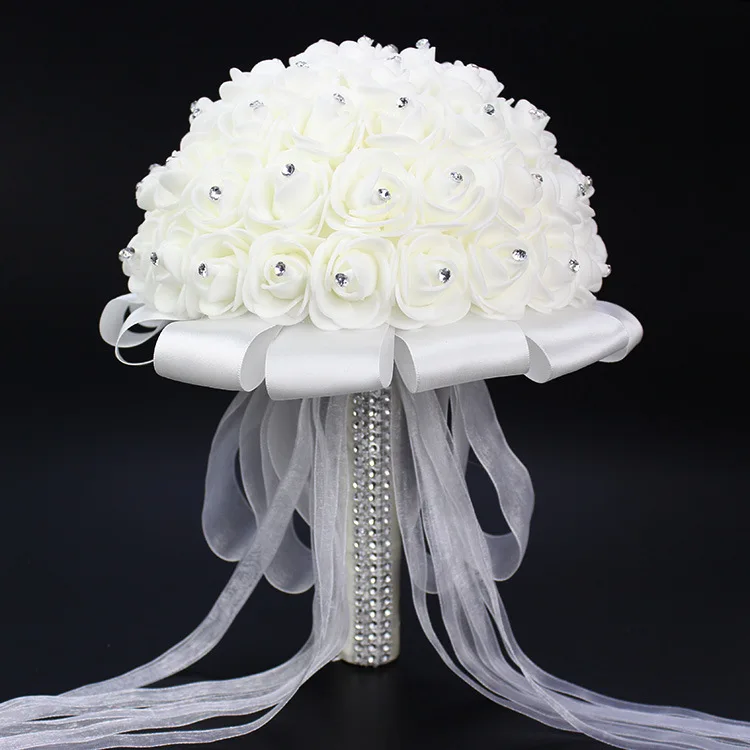 Ayicutia boeket zijde bloemen dama de honor boda Foamflowers Rosa Blanca ramo de novia blanco satinado romántico ramo de boda S21