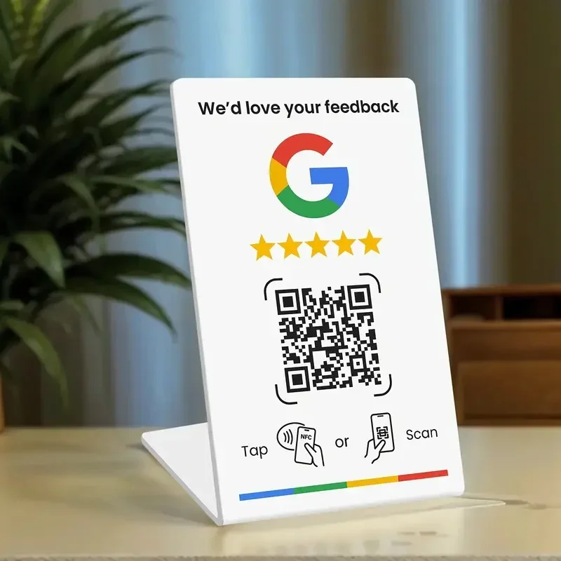 NFC215 Programmeerbare QR-code voor Google Review Card NFC-stationtafel 13,56 MHz kan onafhankelijk worden ingesteld om staande kaart te koppelen