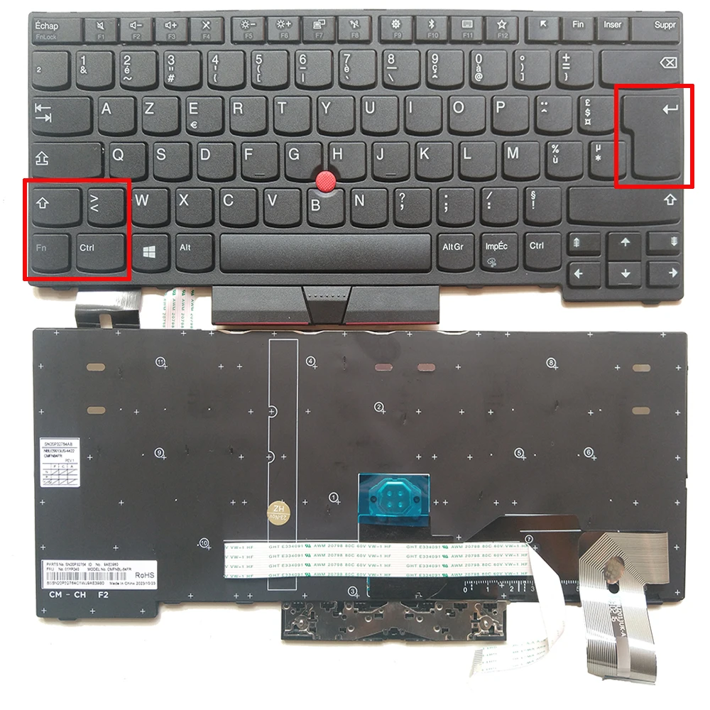 French FR AZERTY No-Backlight Keyboard for Lenovo ThinkPad E480 E485 E490 E495 L380 L390 L480 R480 T480S L490 T490 T495 01YP28