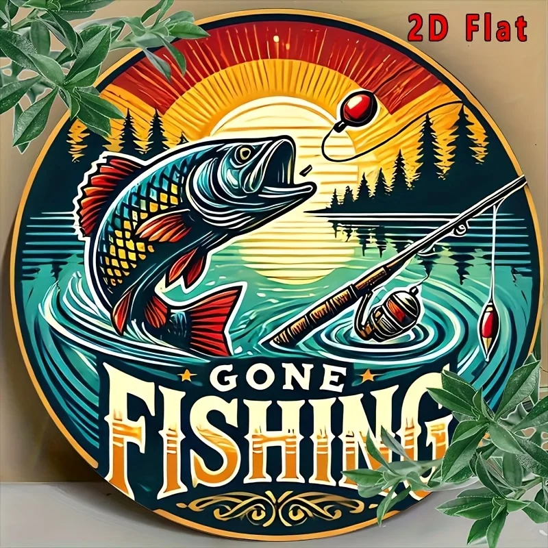 1PCS 2D Wooden Platter Vintage Angling Theme Wall Ornamentation Dusk Catch Artwork Household Bistro Bistro Rustic Decor