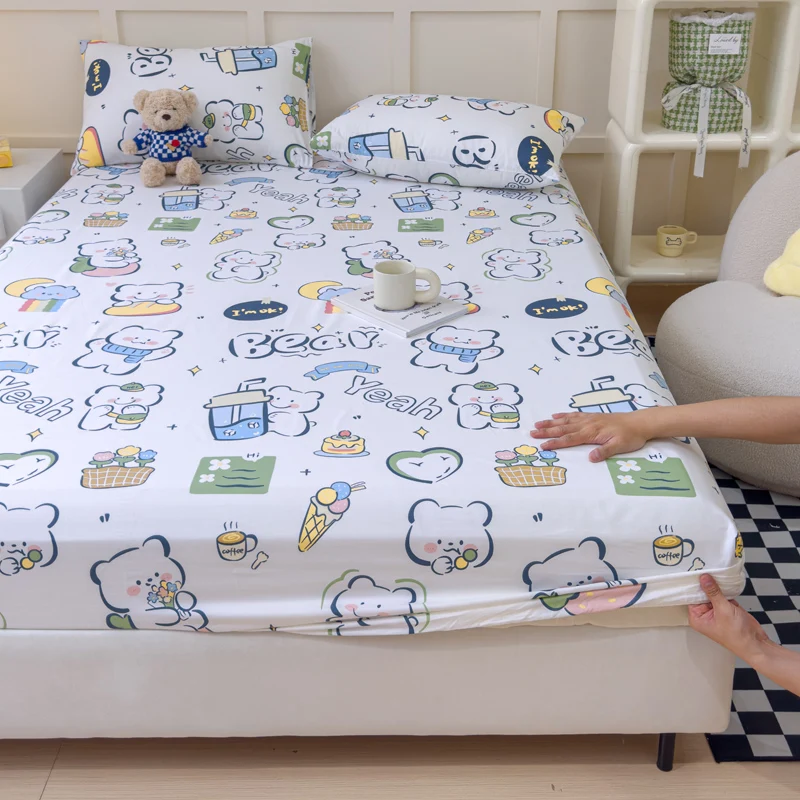 

The New Item Fitted Sheet Cotton Small Fresh Printed Cartoon Bedspread 360 Degree Wrap with Elastic Mattress Cover Skin Friendly