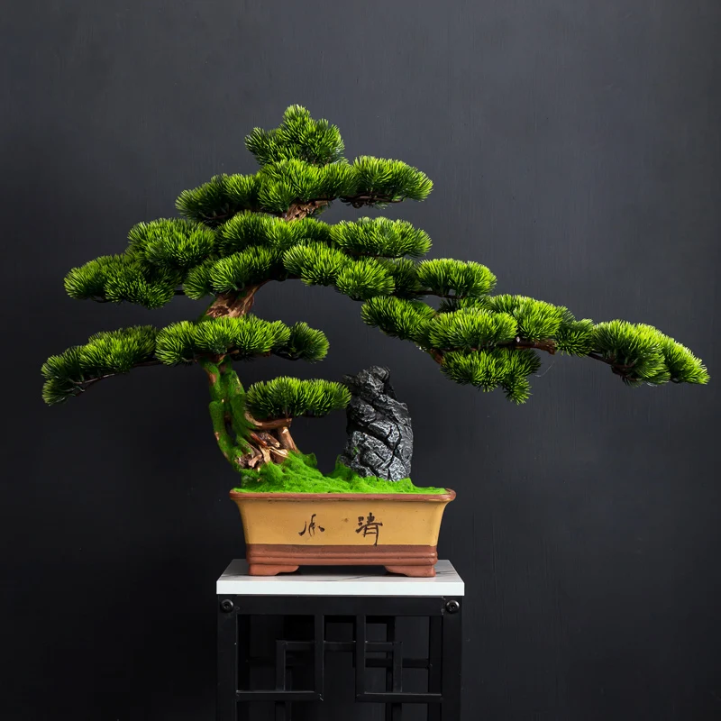 

Chinese style simulation welcoming pine bonsai living room, porch, green plants, fake potted plants, landscape flower racks