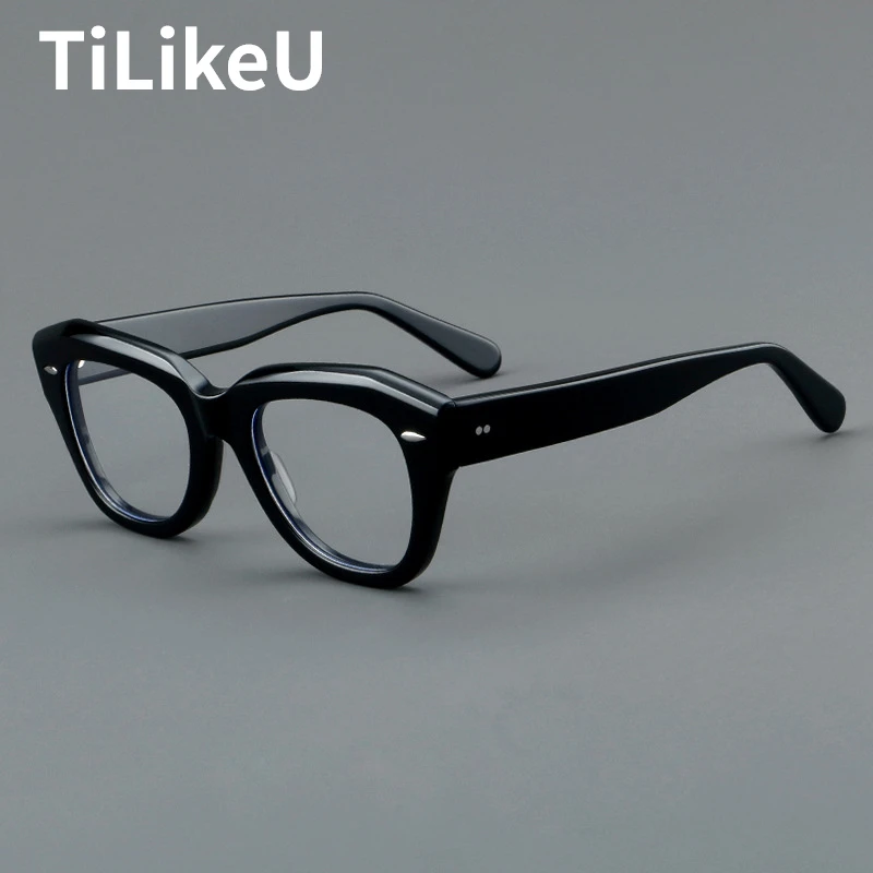 Vintage Thick Wide Acetate Glasses Frame Men Computer Myopia Eyewear Retro Oval Handmade Spectacle Prescription Eyeglasses Frame