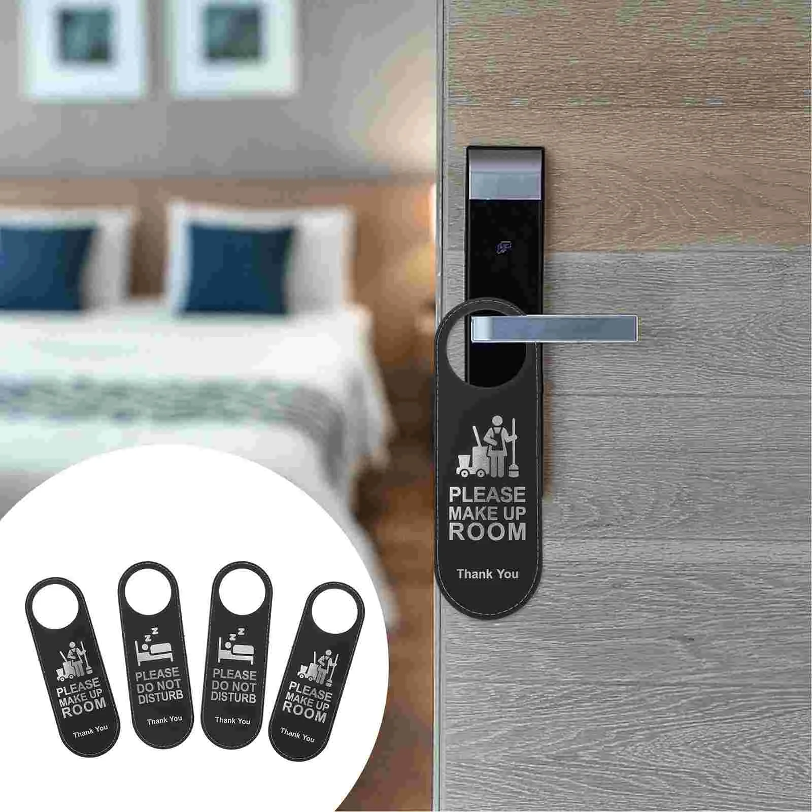 4 Pcs Signs Listing Black Door Handles Double Side Tag Not Disturb Office Hooks for Ornaments