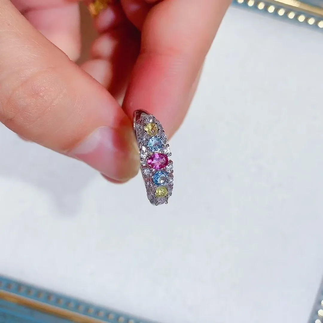 

KJJEAXCMY High End Women's Ring Natural Tourmaline S925 Silver with Electroplating Boasting High Clarity Full Brilliance