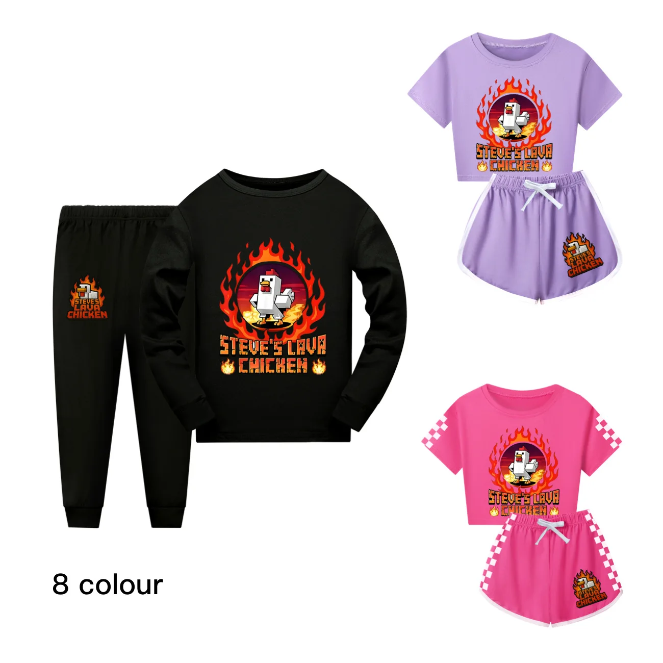 Boys Girls Long Sleeve Pajamas Sets Steves Lava Chicken Pyjamas Suits Children's Sleepwear Teenager Homewear Pijamas4513