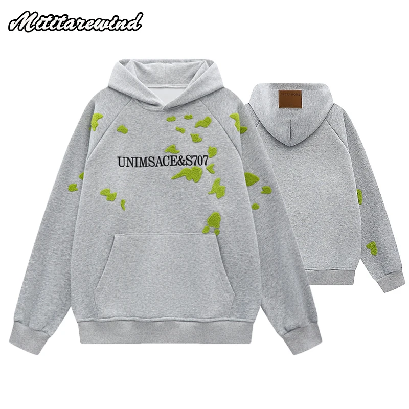 Men's Hooded Flocking Student Fit Unisex Youth Casual Front Pockets Loose Letter Print Men And Women Sweatshirts Y2k Hip Hop