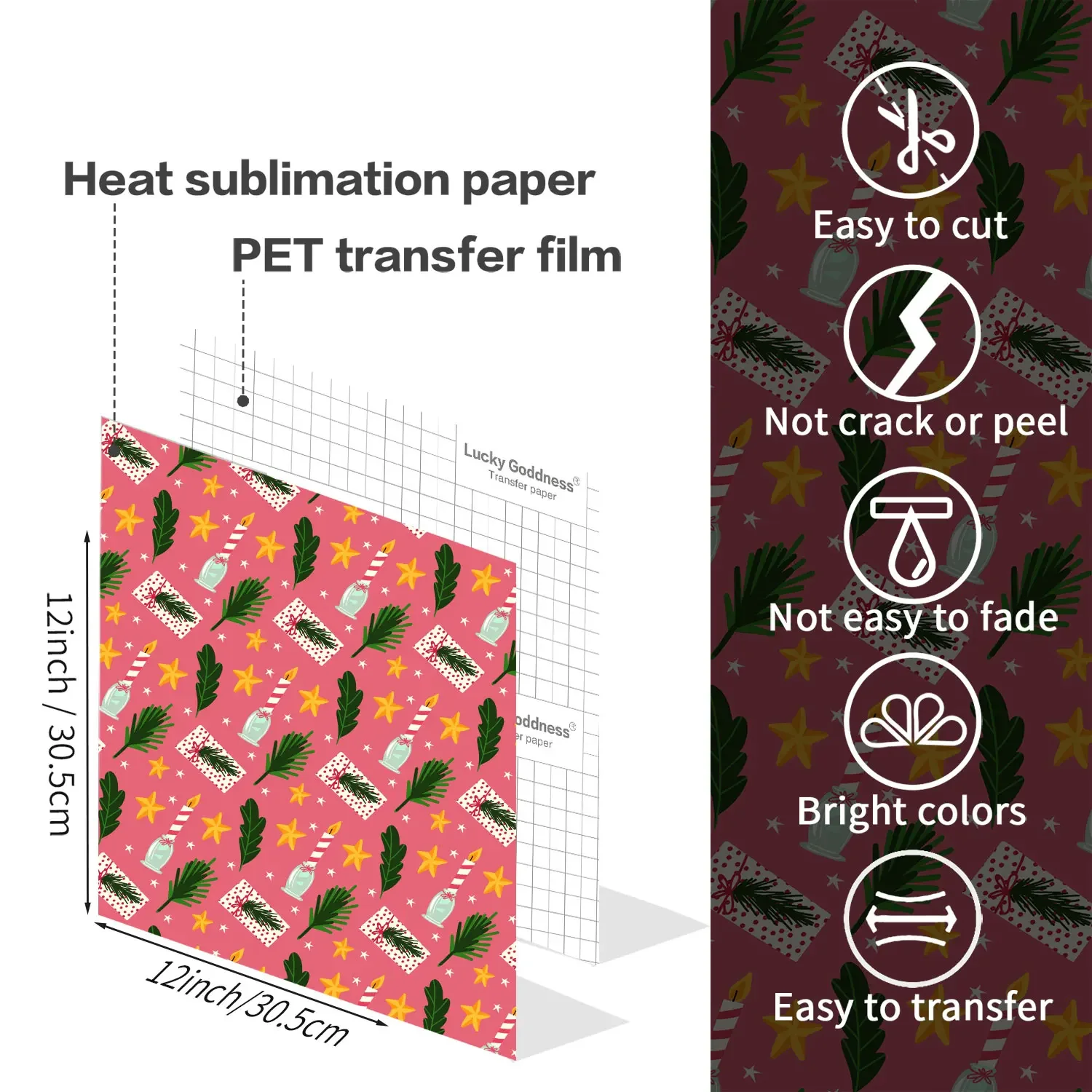 WOWOCUT Infusible Transfer Ink Sheets 12 PCS 12x12 IN Christmas Tree Plaid Sublimation Paper for Crafts T-Shirts Christmas Party