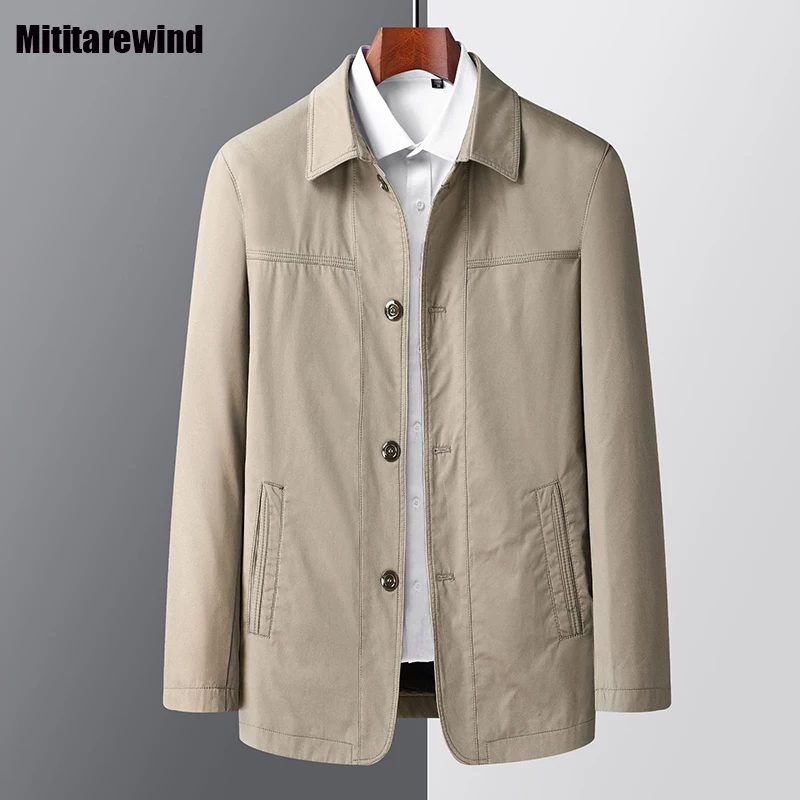 

Spring Fall Jackets Men Harajuku Workwear Male Coats Classic Lapel Single Breasted Khaki Jacket Simple Middle-aged Mens Clothing