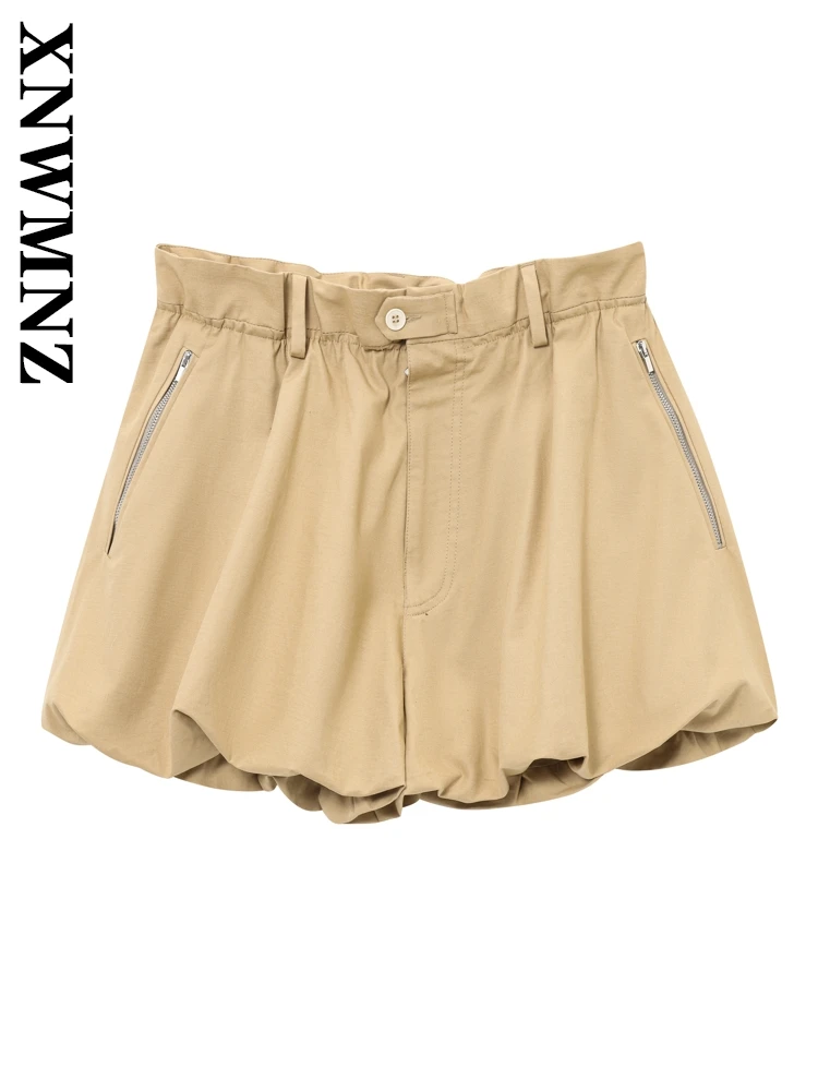 

XNWMNZ 2025 Summer New Woman Minimalist Button Bottoms High Waist Sophisticated Woman's Short Pants Ruffles Regular Fit Pockets